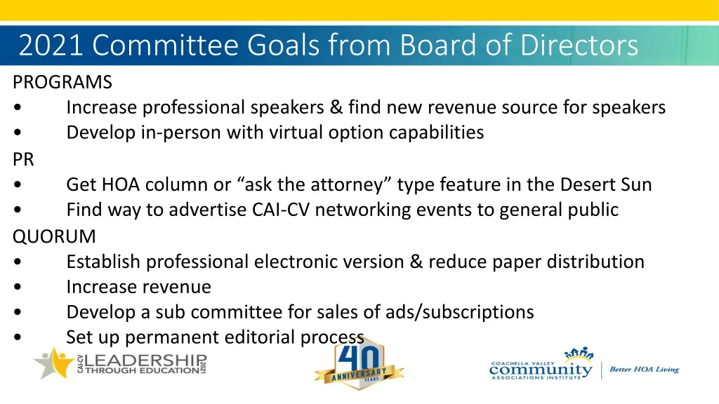 2021 committee goals from board of directors 4