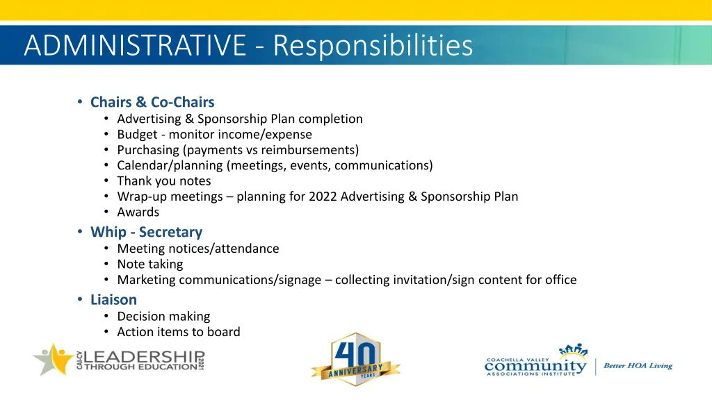 administrative responsibilities