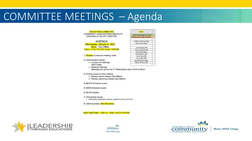 committee meetings agenda