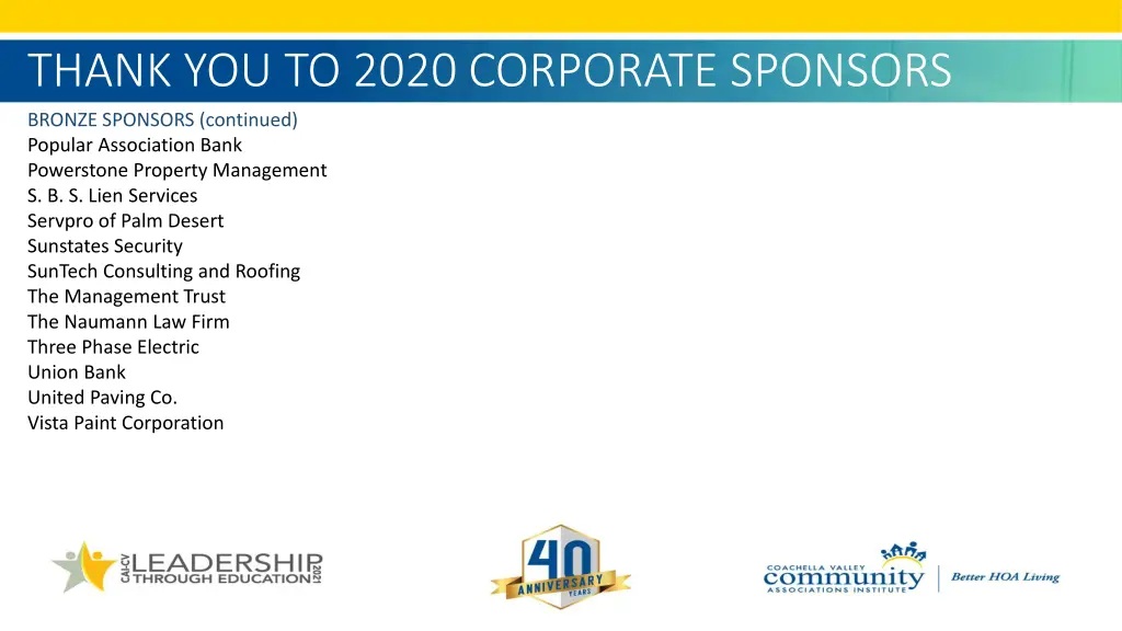 thank you to 2020 corporate sponsors 1