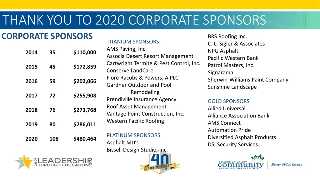 thank you to 2020 corporate sponsors corporate