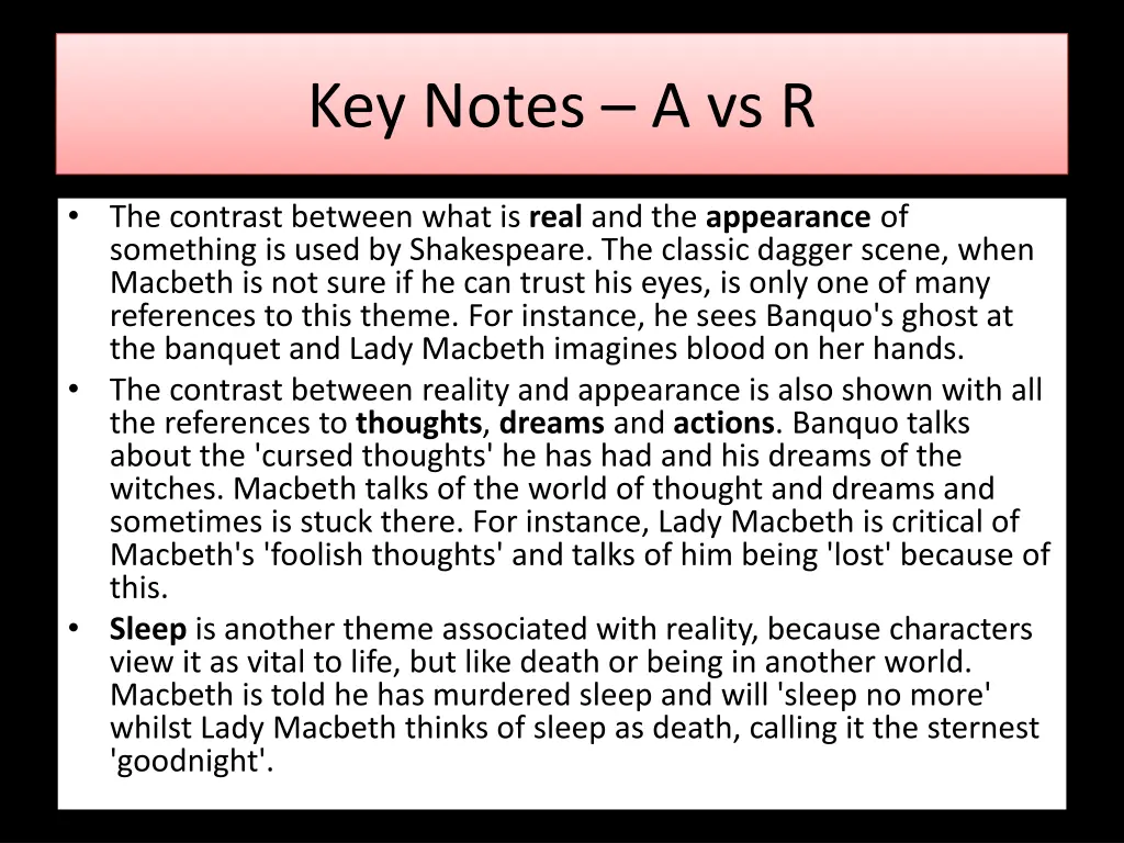 key notes a vs r