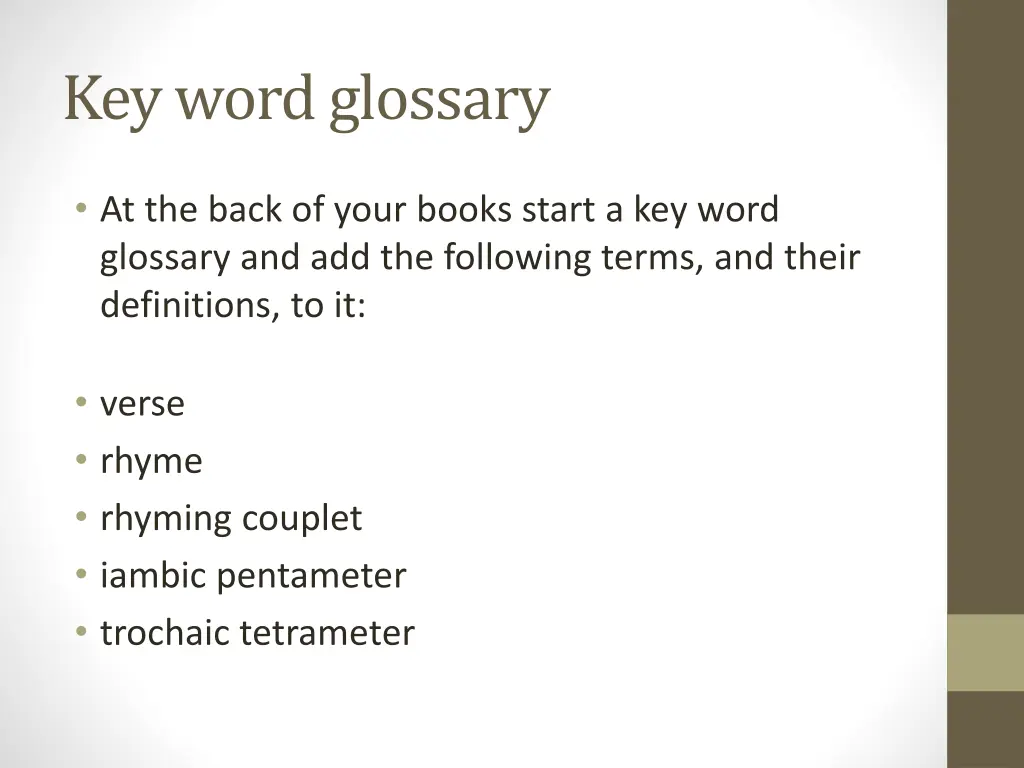 key word glossary