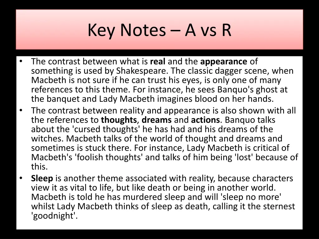 key notes a vs r