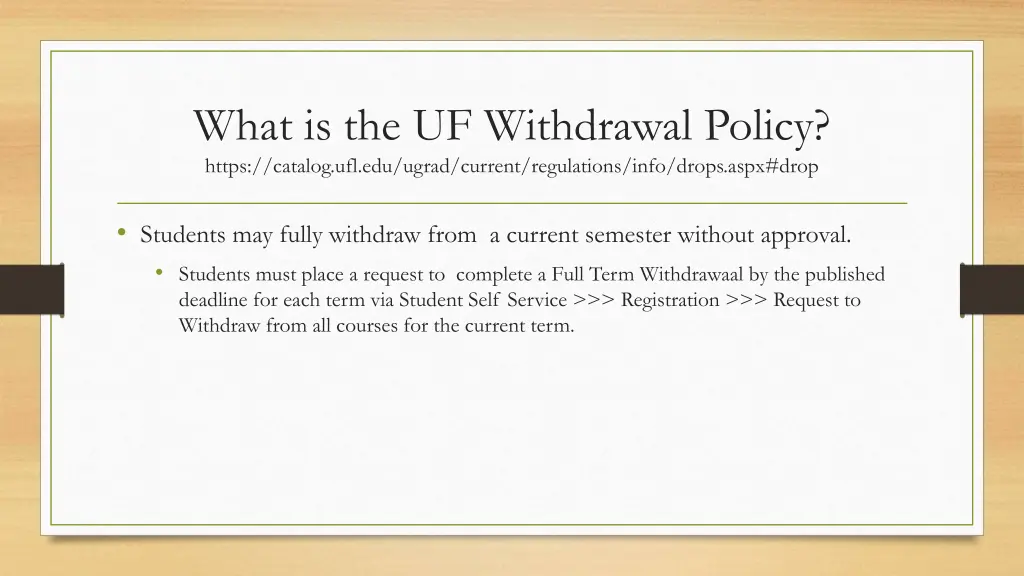 what is the uf withdrawal policy https catalog