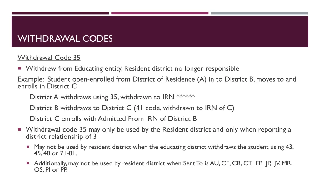 withdrawal codes 3