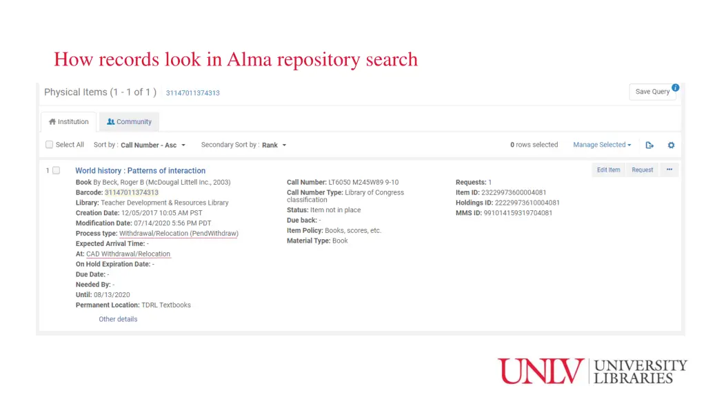 how records look in alma repository search