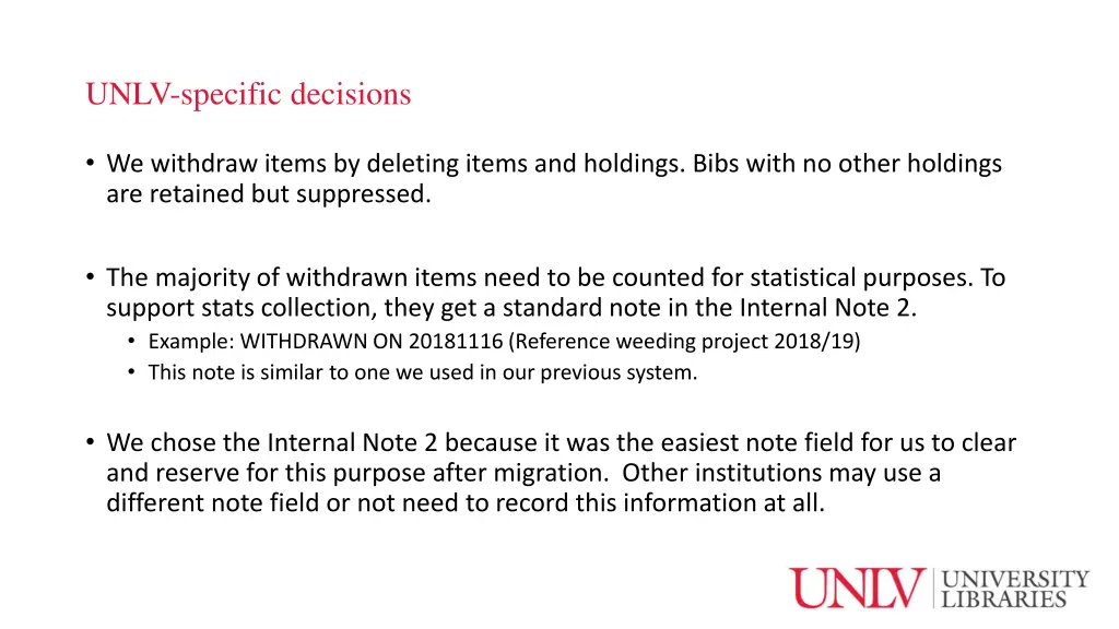 unlv specific decisions