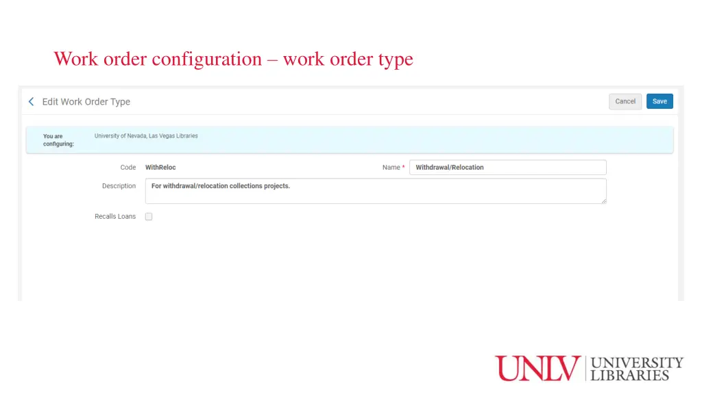 work order configuration work order type