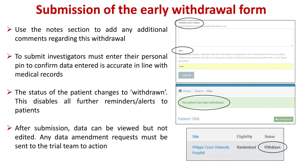 submission of the early withdrawal form