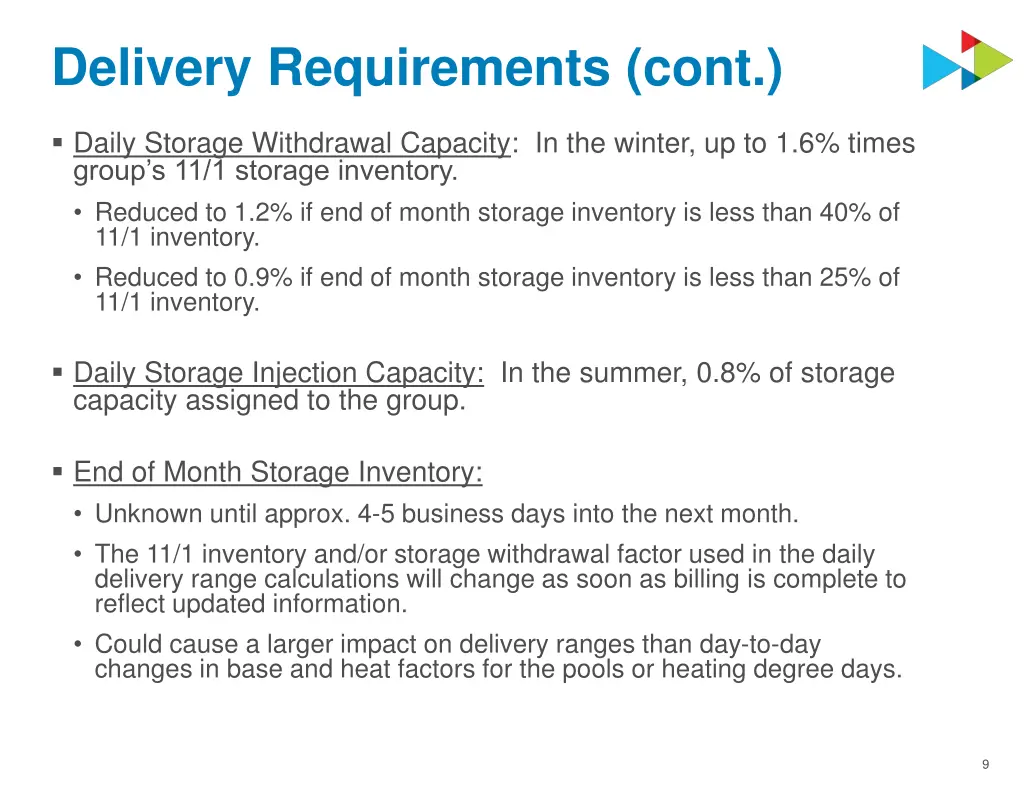 delivery requirements cont 1