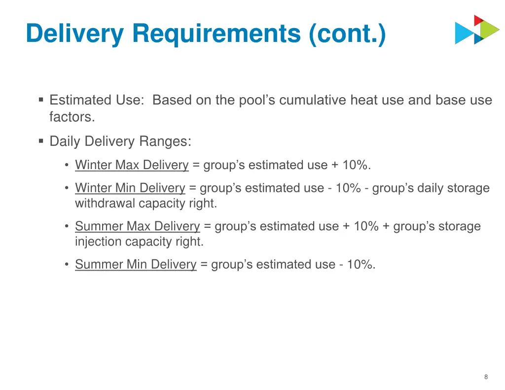 delivery requirements cont