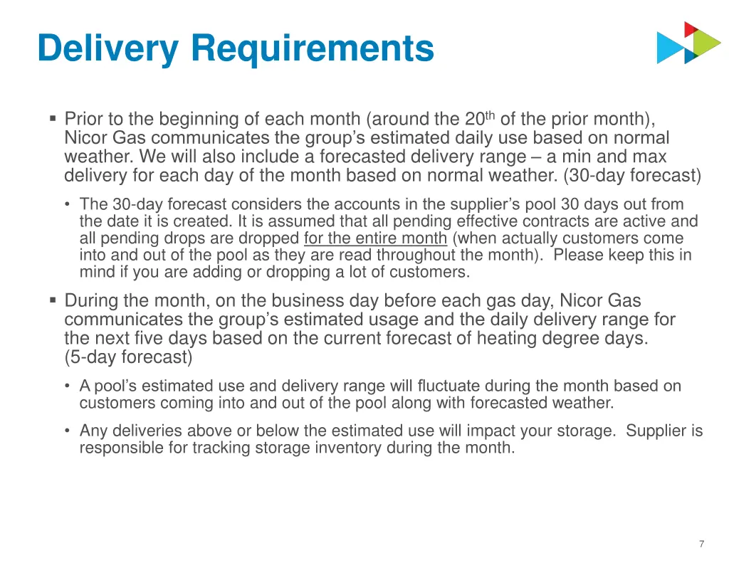 delivery requirements