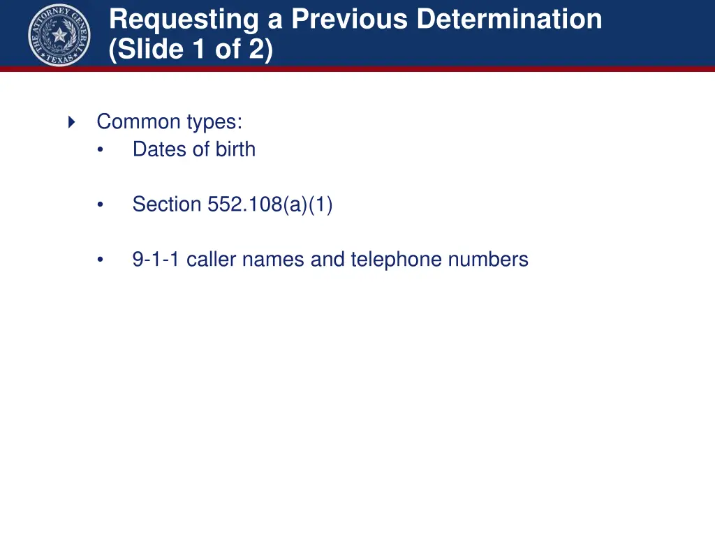 requesting a previous determination slide 1 of 2