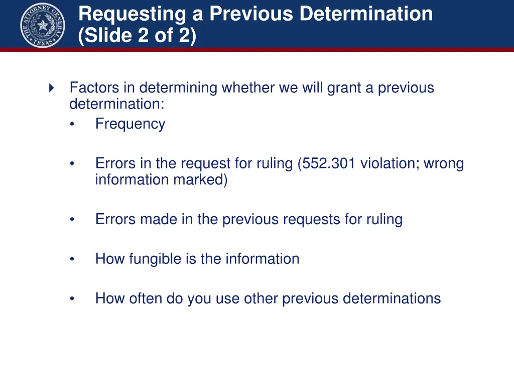 requesting a previous determination slide 2 of 2