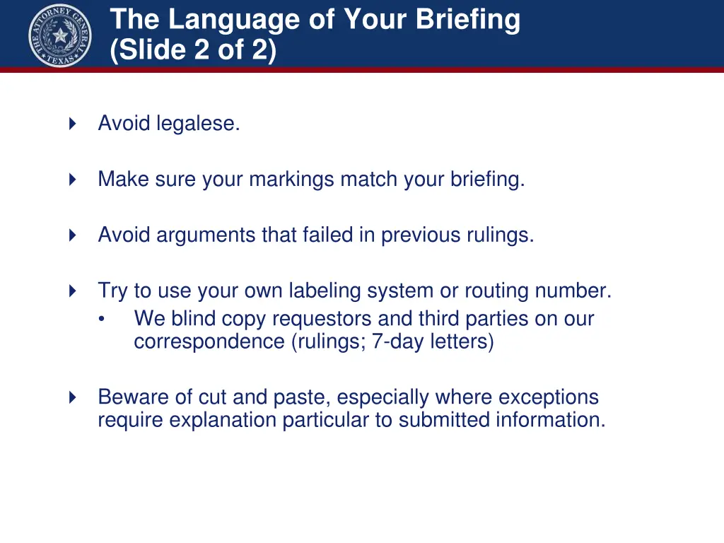 the language of your briefing slide 2 of 2