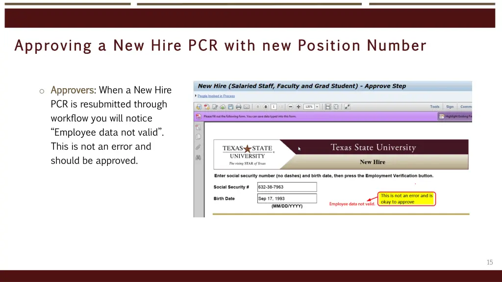 approving a new hire pcr with new position number