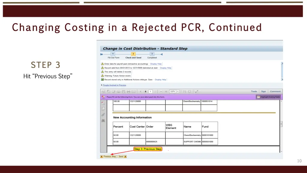 changing costing in a rejected pcr continued 1