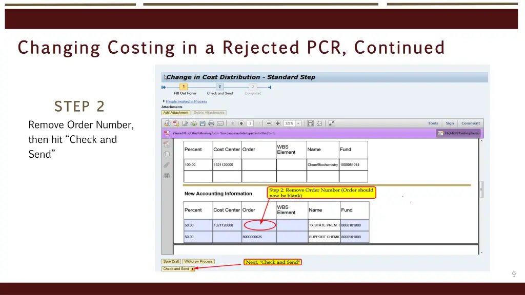 changing costing in a rejected pcr continued