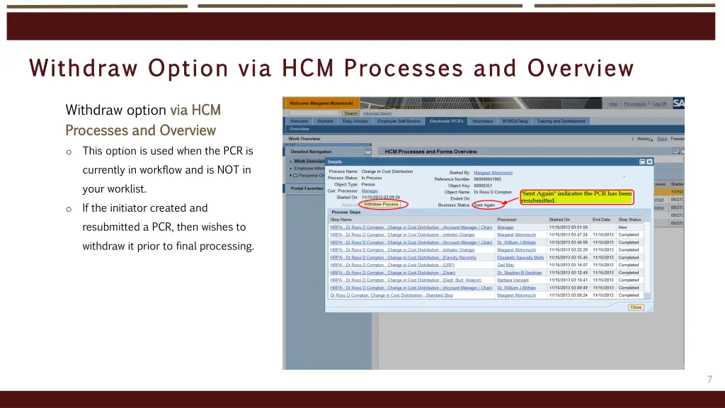 withdraw option via hcm processes and overview