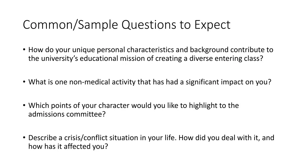 common sample questions to expect 4