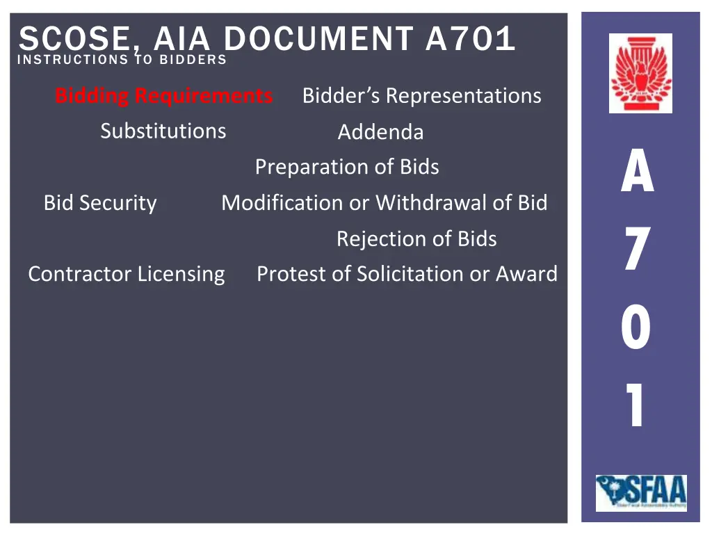 instructions to bidders scose aia document a701 1