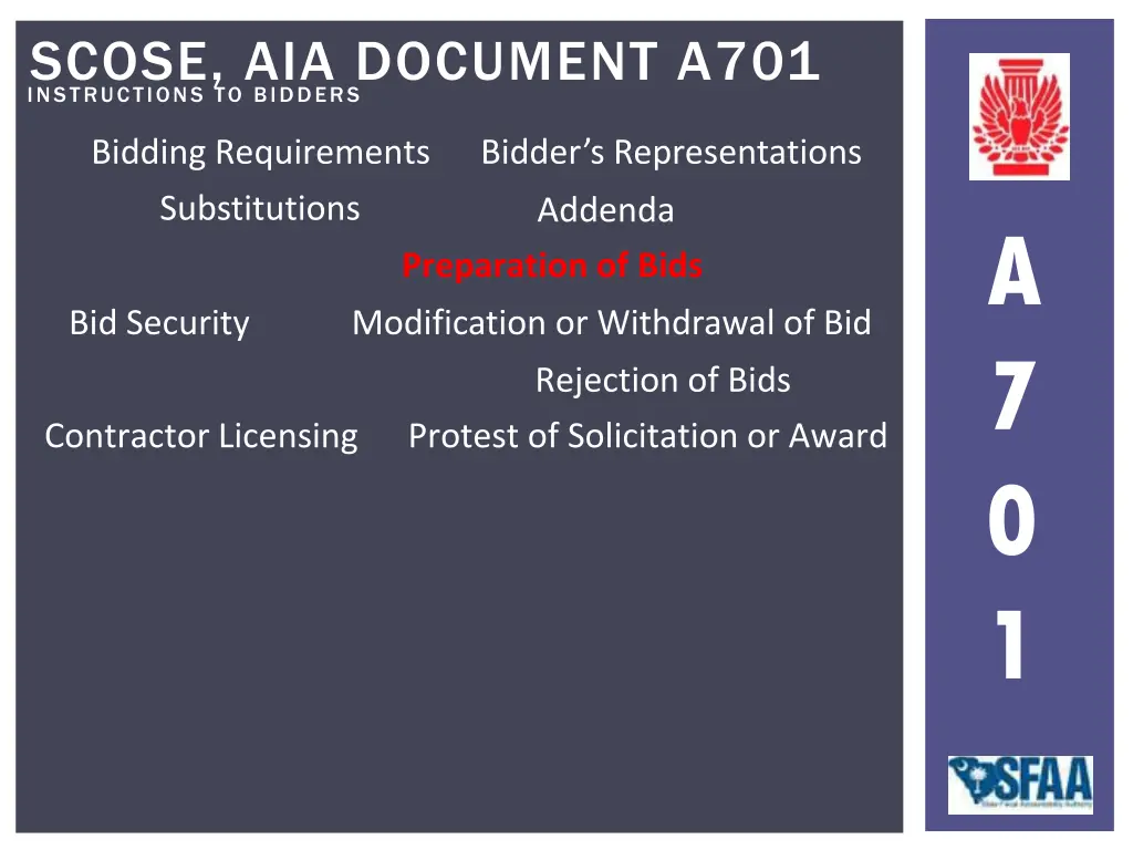 instructions to bidders scose aia document a701 13