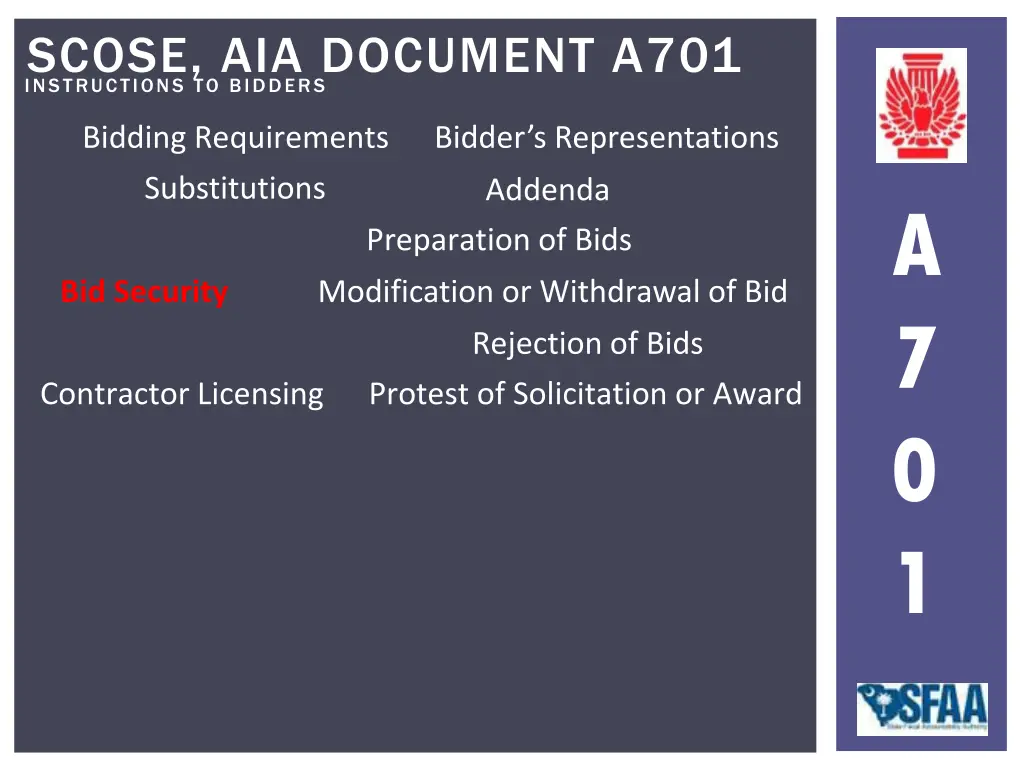 instructions to bidders scose aia document a701 16