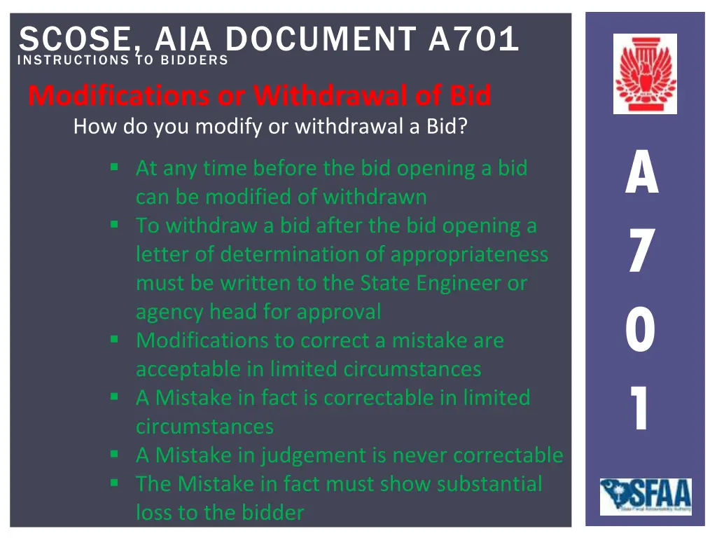 instructions to bidders scose aia document a701 21