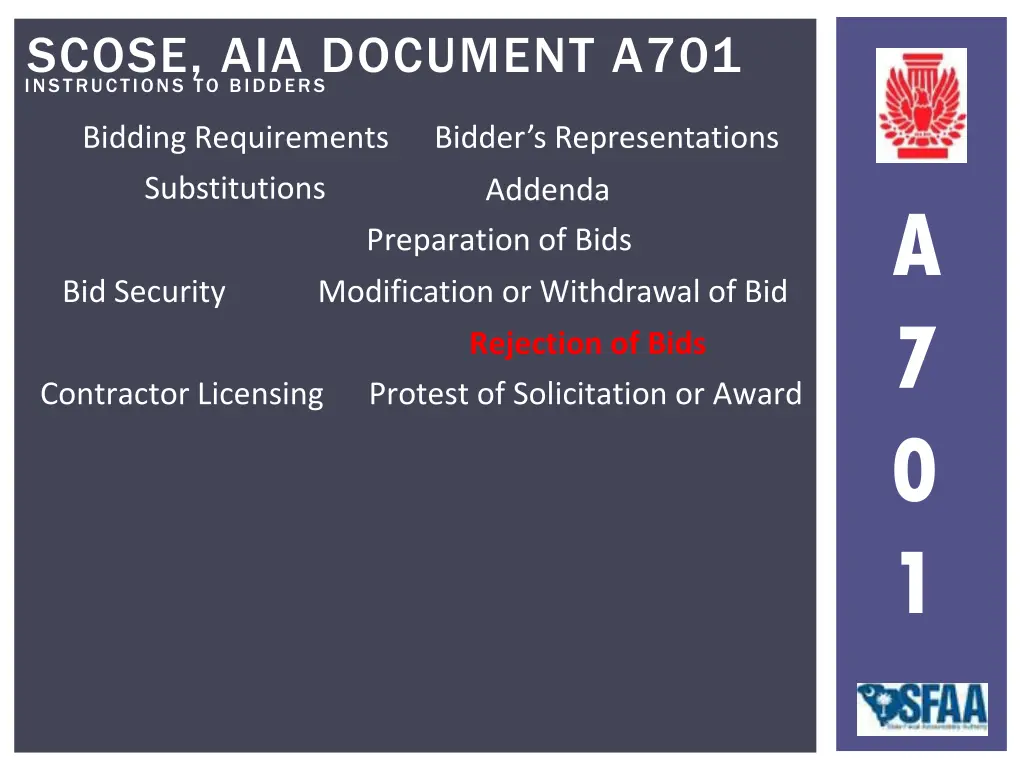 instructions to bidders scose aia document a701 22