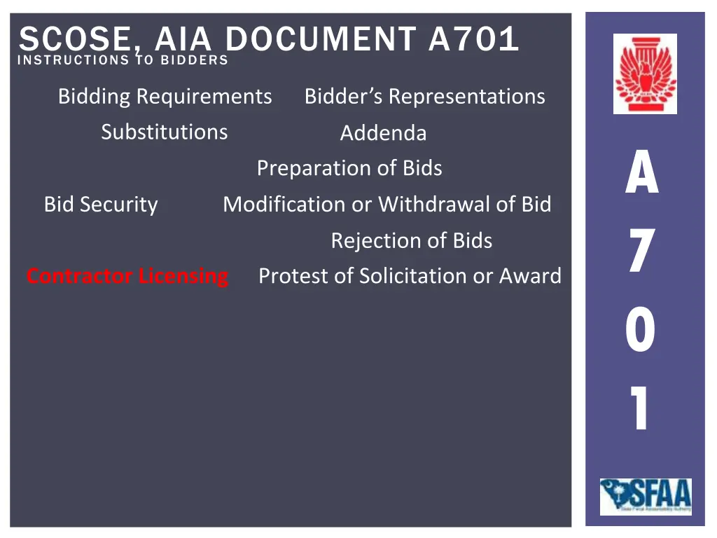 instructions to bidders scose aia document a701 25