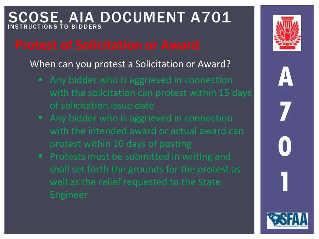 instructions to bidders scose aia document a701 30