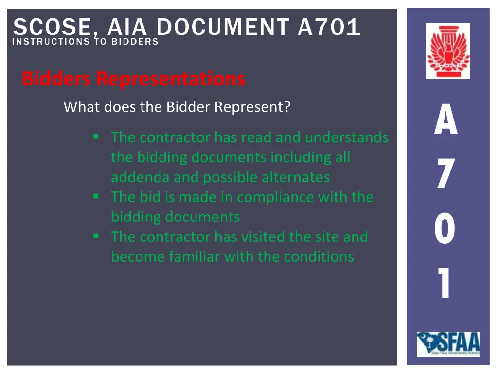 instructions to bidders scose aia document a701 6