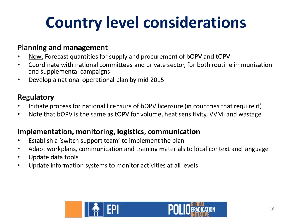 country level considerations