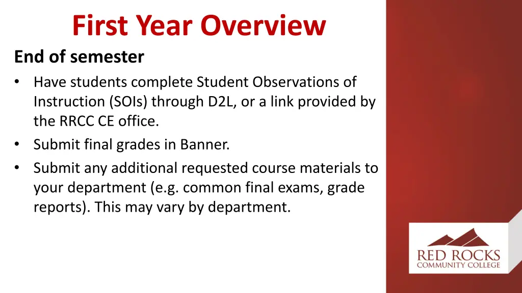 first year overview end of semester have students