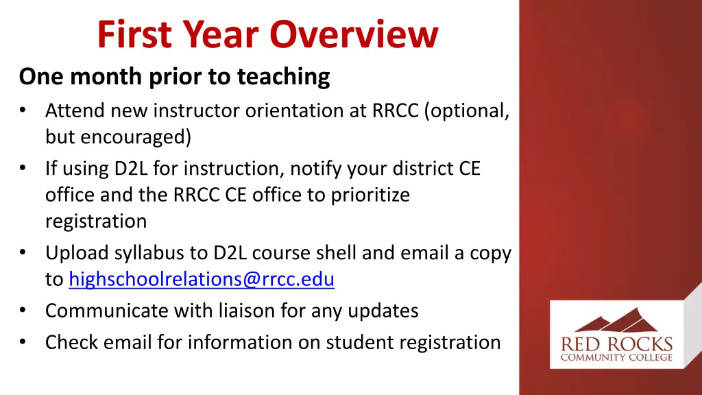 first year overview one month prior to teaching