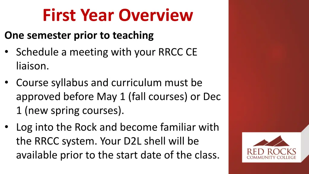 first year overview one semester prior