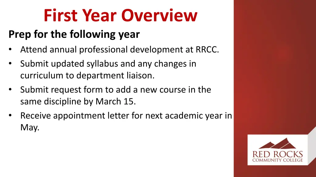 first year overview prep for the following year