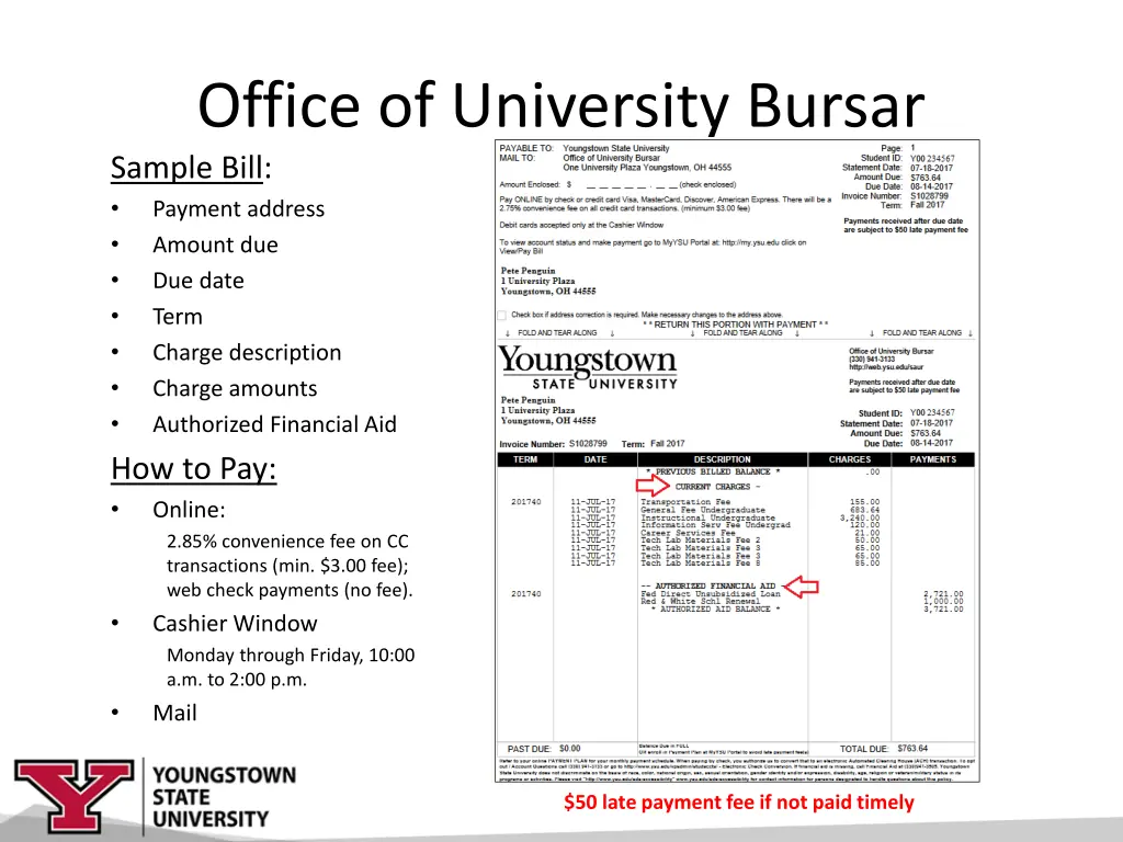 office of university bursar sample bill payment