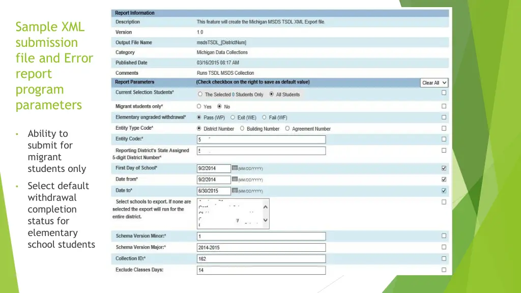 sample xml submission file and error report