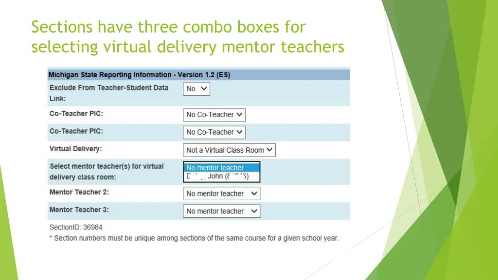 sections have three combo boxes for selecting