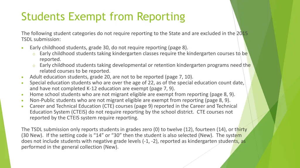 students exempt from reporting