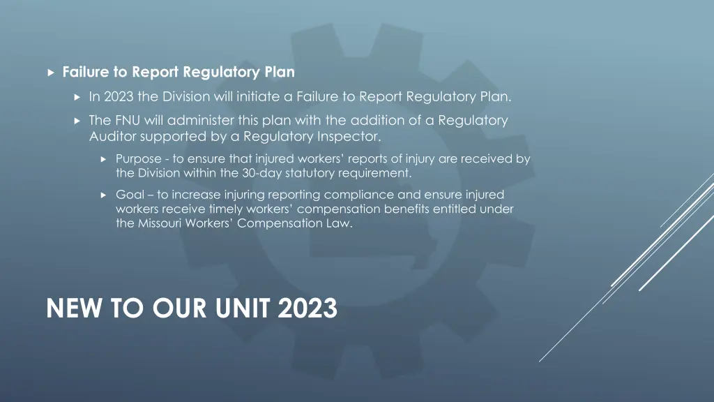 failure to report regulatory plan