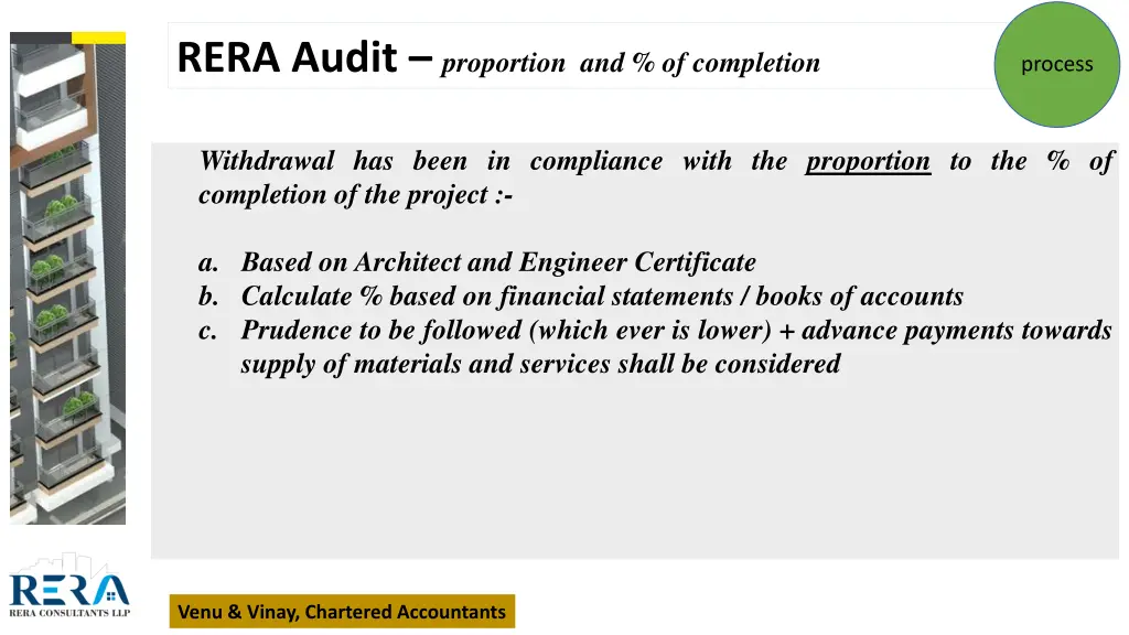 rera audit proportion and of completion