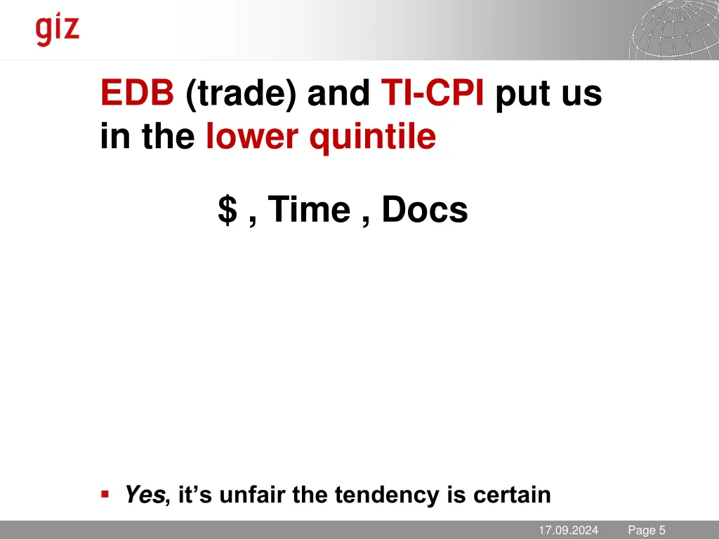 edb trade and ti cpi put us in the lower quintile