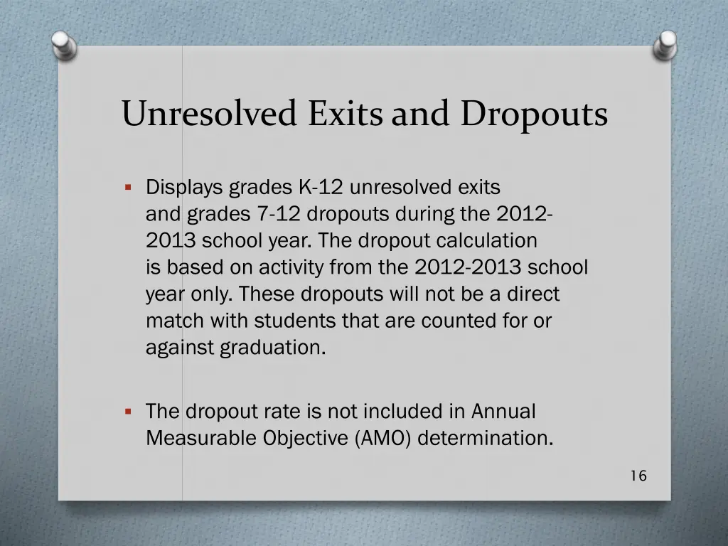 unresolved exits and dropouts