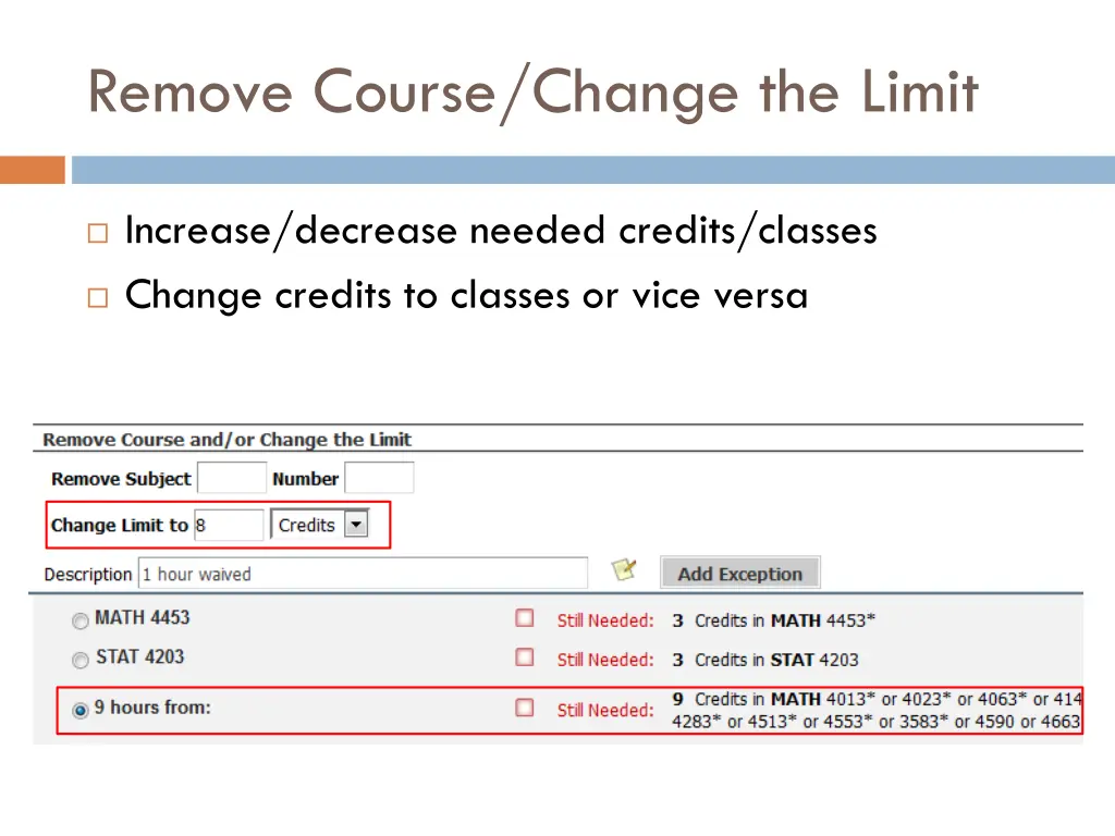 remove course change the limit 1