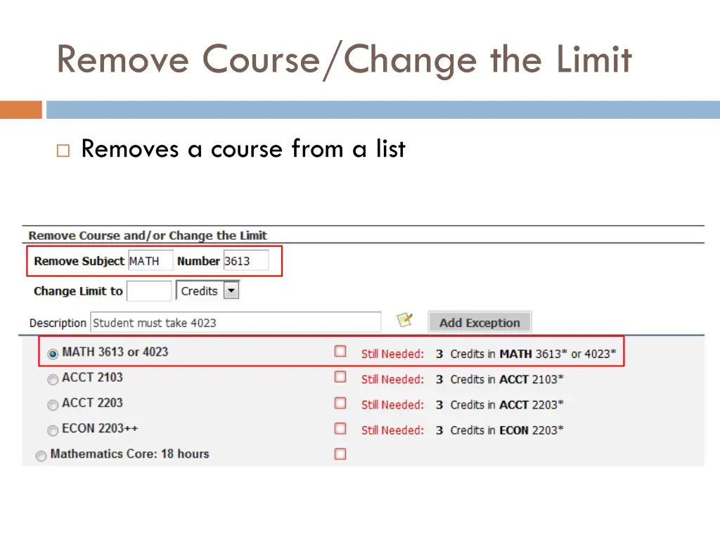 remove course change the limit