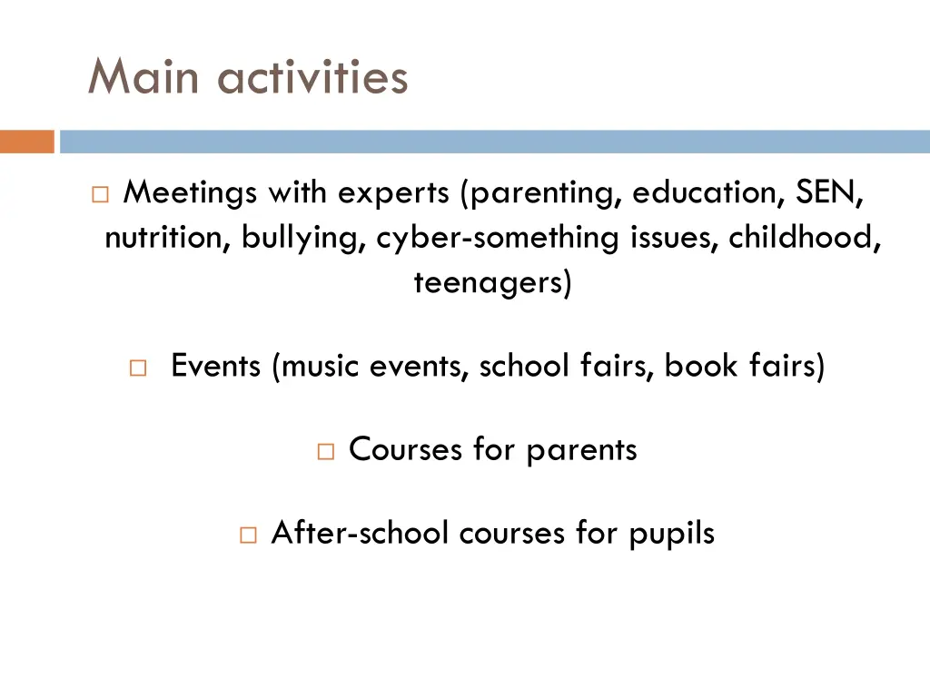 main activities