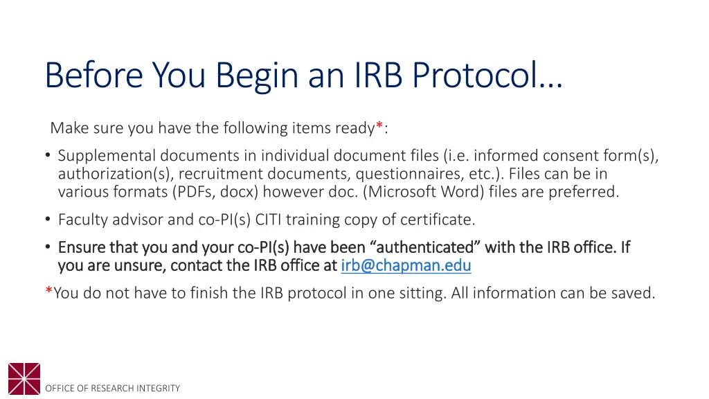 before you begin an irb protocol